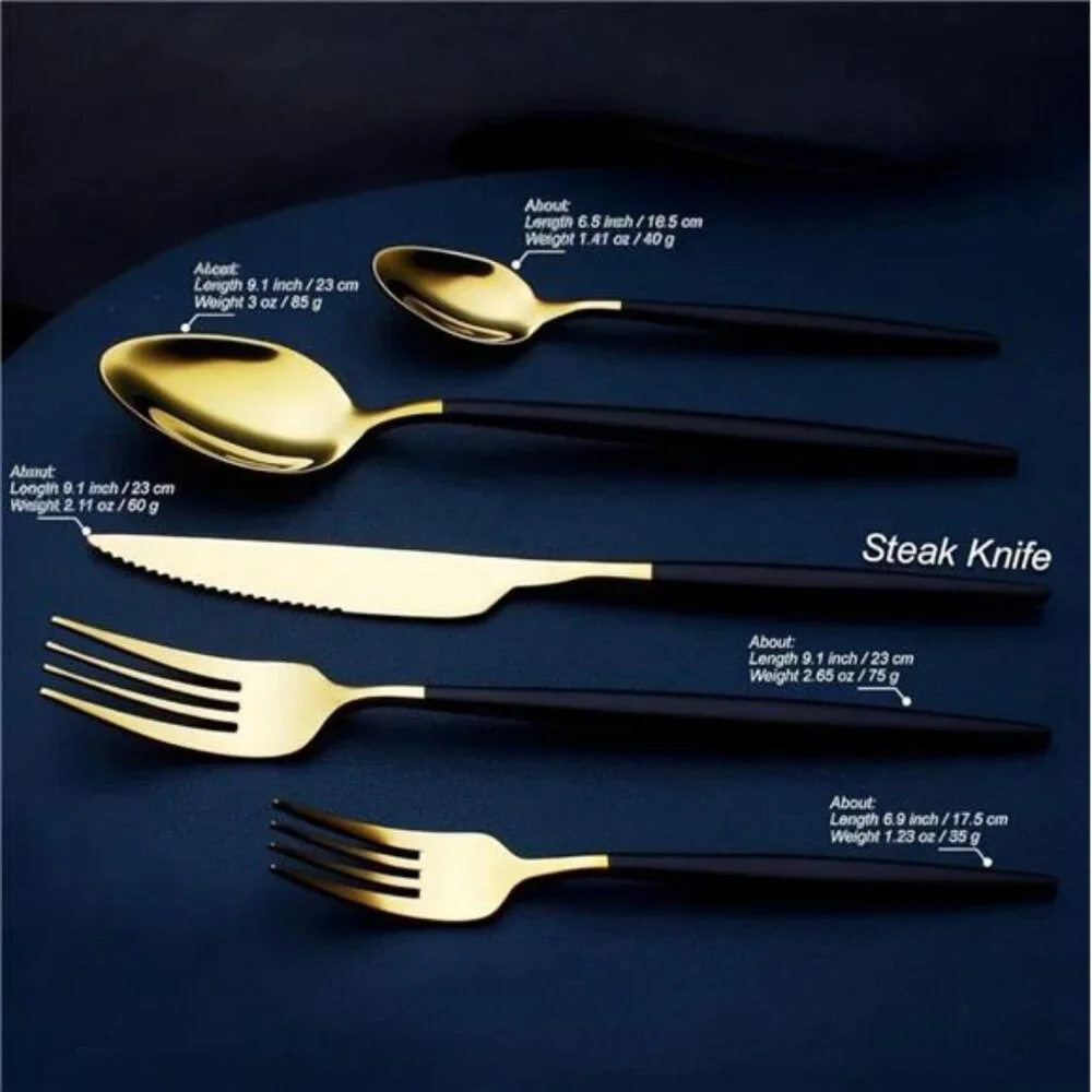 NEW West Elm 20 Piece Luxury Silverware Set for 4 Gold & Black Handle Stainless